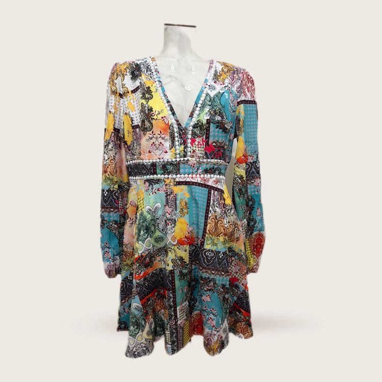 Other Multicolor Long Sleeve Patchwork Tea Dress product image